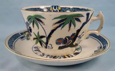 Buy Kenya Blue Cup & Saucer Set Wood & Sons Woods Ware Hand Painted Palm Trees (O4) • 75.77£