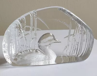 Buy Vintage Kosta Glass SIGNED MATS JONASSON DUCK Lead Crystal PAPERWEIGHT VGC • 25£