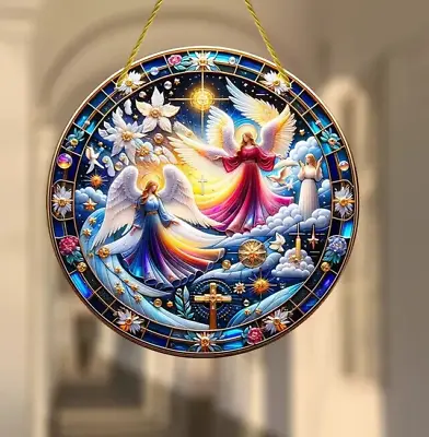 Buy Angel Design Suncatcher Stained Glass Effect Home Decor Christmas Birthday Gift • 6.85£