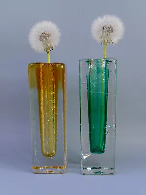 Buy A RARE PAIR OF STUNNING GERMAN SCHOTT ZWIESEL COLOURED GLASS VASES 1960-70s. • 25£
