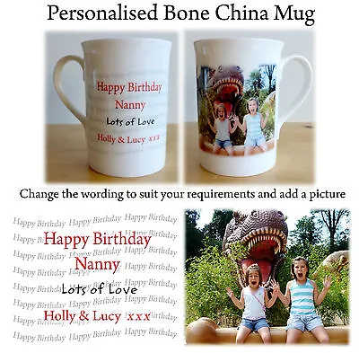 Buy Personalised Bone China Mug, Any Message & Picture, Personalised China Photo Mug • 7.55£