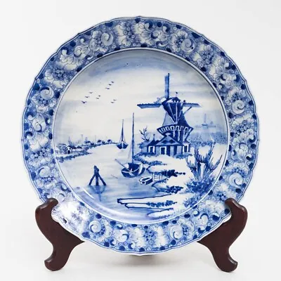 Buy Antique Delft Blue & White Porcelain Charger Plate Windmill River & Boats 13.75  • 54.13£