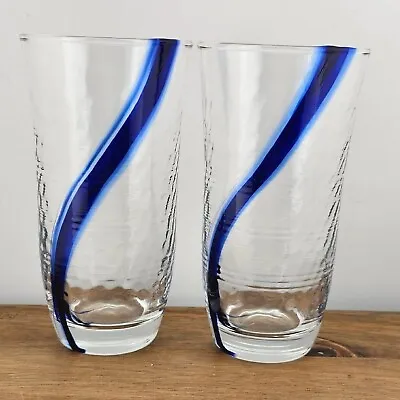 Buy 2 Bormioli Rocco Handblown Cobalt Blue Swirl Highball Glasses 6  Glass Tumblers • 21.16£
