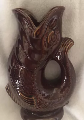 Buy Vintage Fish Jug Vase Devon Dartmouth Pottery Treacle Brown Glazed Gurgling 18cm • 10.50£