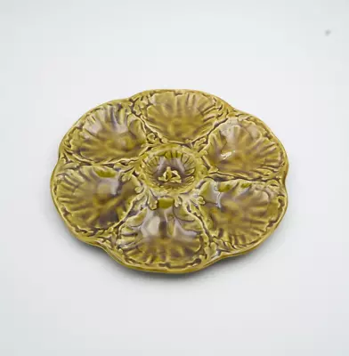 Buy French Antique Majolica Oyster Plate GIEN Signed Olive Brown №4 • 74.50£