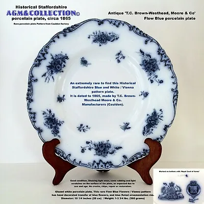 Buy Blue & White/Antique Staffordshire Historical Porcelain Plate/Cauldon,1890s • 375.50£