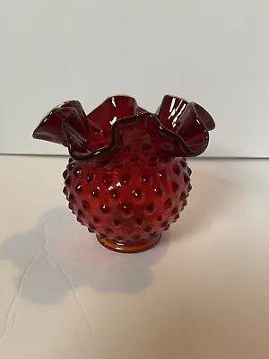 Buy Fenton Ruby Red Hobnail Double Crimped Vase STUNNING! • 33.21£