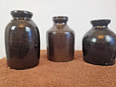 Buy Old Antique Vtg 19th C 1800s - 1900s Oyster Jars Quart Size Stoneware Lot Of 3 • 58.09£