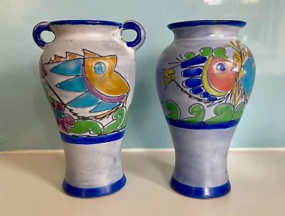 Buy Pair Of Joao Serigado Portugal Blue Pottery Bird Vases Vintage Bitossi Style • 45£
