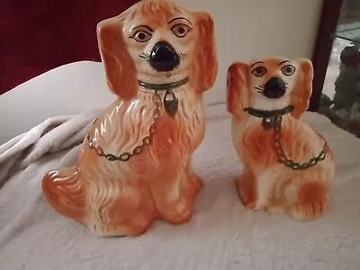 Buy Antique Staffordshire Flat Back Mantle Piece Wally Dogs In Tan & Cream. Vgc  • 15£