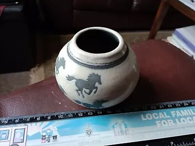 Buy Vintage Studio Pottery - Attractive Horse Dec Raku Globular Pot. 2.5  Tall. • 16£