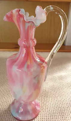 Buy Victorian Rainbow Spatter Glass Ruffled Neck Jug / Vase • 14.99£