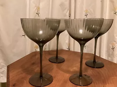 Buy 4 X Smoked Glass Bowl Champagne Coupe Cocktail Glasses Large • 24£