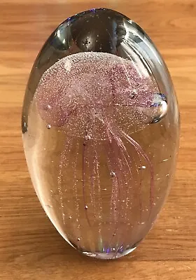 Buy Art Studio Tall Glass Paperweight Pink Jellyfish Encased Clear Domed Heavy 4.5” • 15£