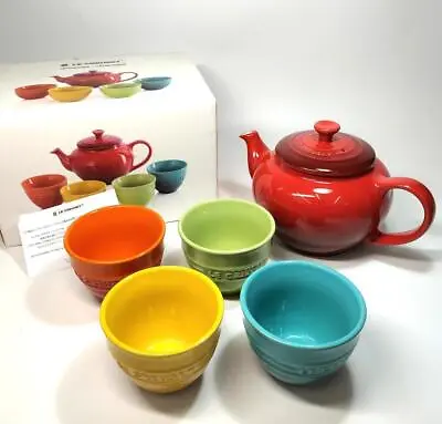 Buy Le Creuset Teapot Set Rainbow Multicolor Teapot Cups Set Of 4 Stoneware • 124.75£
