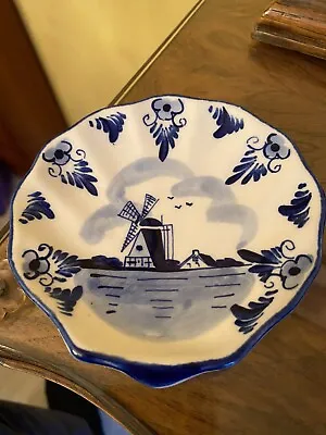 Buy Vintage Dutch Blue Pottery Dish 4.5 Inches Diameter Windmill Scene  • 6£