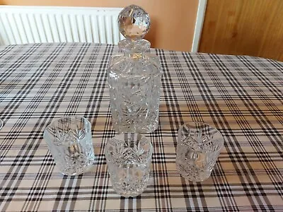 Buy Cystal Decanter Set With 3 Tumbler Glasses.  • 14.99£