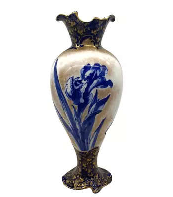 Buy Royal Doulton Burslem Blue Iris Daffodil Gilt Vase Circa 1890's • 99.99£