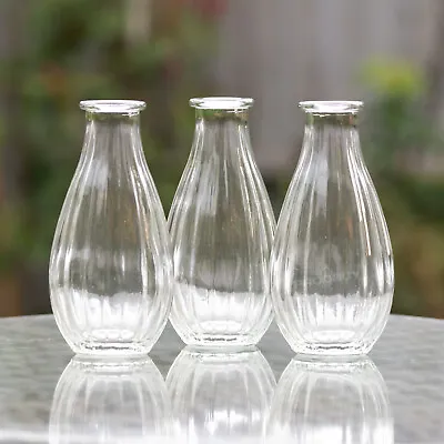 Buy Set Of 3 Small Vintage Glass Bud Vases Tapered Candlestick Holders Wedding Table • 14£
