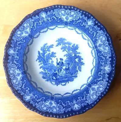Buy Antique Doulton Watteau, Flow Blue Soup Bowl, 10.25  C.1890 #2 • 15.68£
