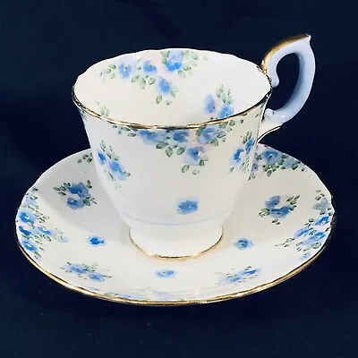 Buy Vintage Crown Staffordshire Blue Flowers Fine Bone China Cup And Saucer • 12.42£