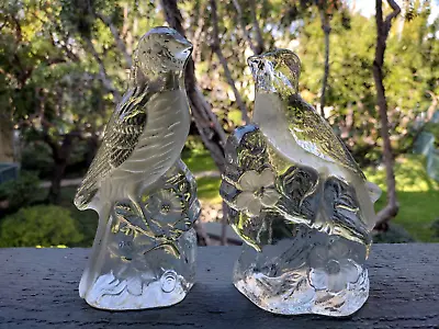 Buy 2 Vintage Viking Glass Clear & Frosted Bird Robin Figurines Bookend Paperweights • 26.55£