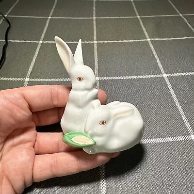 Buy Vintage Herend Porcelain Figurine Rabbits Eating Corn • 57.62£