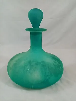 Buy Frosted Glass Decanter With Stopper Green Round 18x22cm Approx • 15£