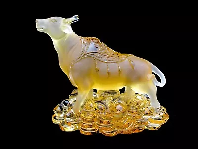 Buy Striking Art Glass Zodiac Themed Decorated Bull Sculpture Daum Lalique Style • 169.99£