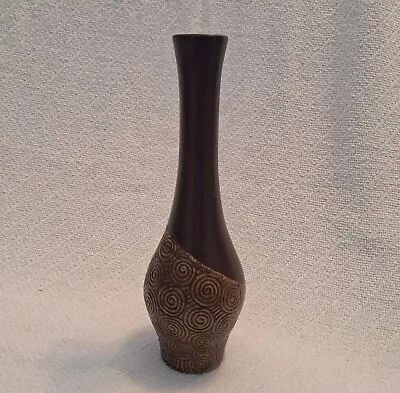 Buy Carved Ceramic Vase 13  Hand Painted Geometric Swirls Faux Wood Stain MCM Boho • 21.18£