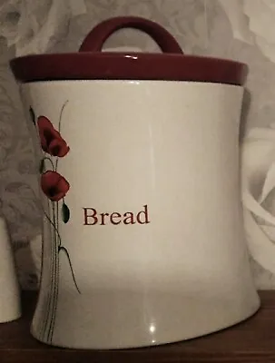 Buy Dunelm Ceramic Red Poppy Bread Bin Canister Jar Waisted White Red Poppies VGC • 15£