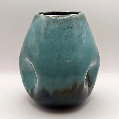 Buy MCM Evangeline Ware Pottery Vase Turquoise Drip Glaze Canada 60s Signed • 28.45£