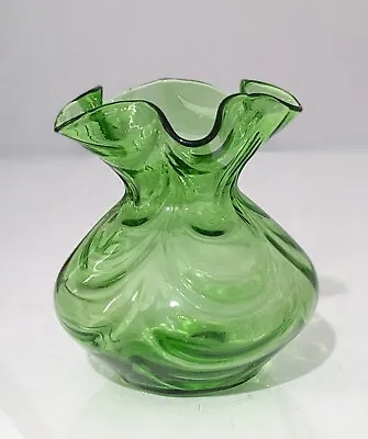 Buy Art Nouveau Green Glass Ruffle Rim Vase • 12.50£