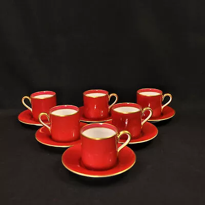 Buy Noritake 6 Cups & 6 Saucers Demitasse Flat Coffee Can Garnet Red W/Gold 1931+ • 120.54£