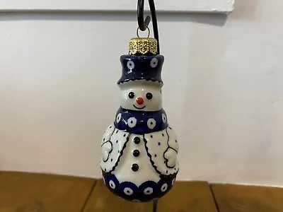 Buy Snowman Christmas Bauble Handmade Polish Pottery Boleslawiec • 28£
