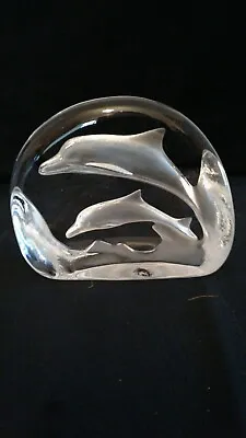 Buy Crystal Glass Etched Leaping Dolphins Sculpture Paperweight  • 3.99£