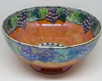 Buy Maling Chelsea Shape Orange Lustre Bowl Grapes And Butterfly Pattern C.1930 • 50£