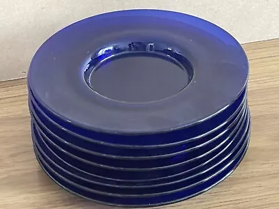 Buy Set Of 8 Cobalt Blue 6.5”/6.3  Glass Cake/Dessert Plates Unmarked • 33.24£