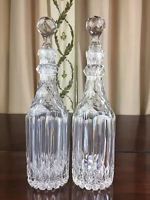 Buy Pair Antique C19th Cut Glass Elegant Decanter Bottles Facetted Stoppers 11” Tall • 40£
