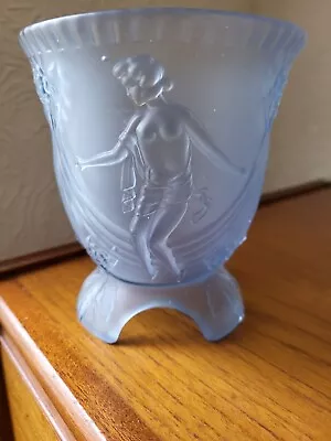 Buy Blue Frosted Glass Vase With Dancing Nymph Design In The Style Of Lalique. • 35£