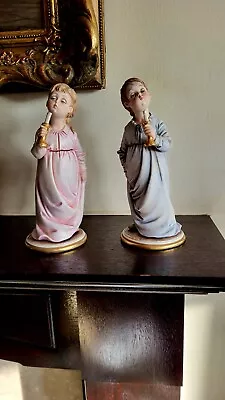 Buy ( Rare Find) Vintage  Bruno Merli Capodimonte Boy And Girl Holding Candles. • 45£