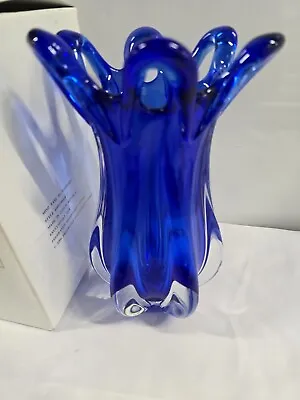 Buy Vintage Royal Gallery Cobalt Blue Scalloped Loop Edge Art Glass Vase • 52.75£