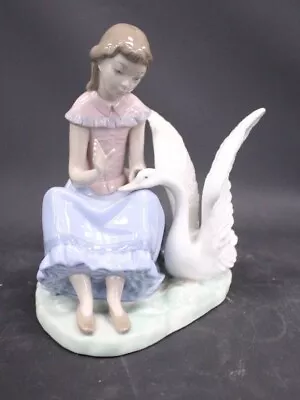 Buy Vtg LLADRO NAO Spanish Porcelain No.1008 Girl W/ Swan Figure - E42 • 9.99£