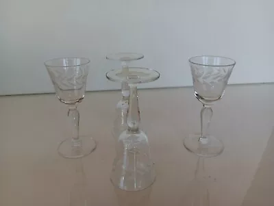 Buy Set Of 4 Vintage Fostoria Beautiful Etched Crystal Wine Glasses • 19.21£