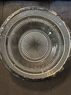Buy Vtg Diamond Ribbed  Heavy Glass Serving Bowl Silver Plated Rim Made In England • 11.79£