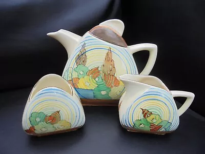 Buy A Clarice Cliff Trieste Shape Teapot, Milk And Sugar In CAPRI Pattern • 295£
