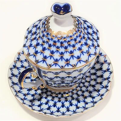 Buy 22K Gold Cobalt Net Tea Cup With Lid And Saucer Imperial Lomonosov Porcelain • 119.88£