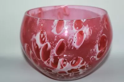 Buy Vintage Large Langham Glass Pink & White Mottled Streaks Bowl / Fruit Bowl • 9.99£