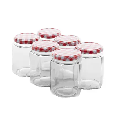 Buy New Jam Jars 250ml Wide Mouth Glass Preserve Pots Gingham Red Lids Modern Zeno • 7.45£