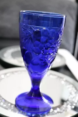 Buy Vintage France Luminarc Cobalt Blue Glass Fruit Print Sundae Wine Goblet • 10£